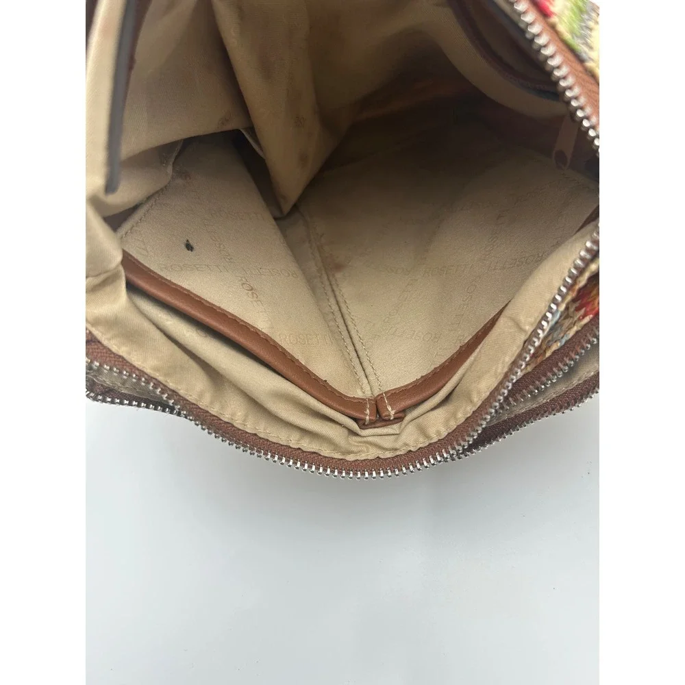 Rosetti Multi-Color Woven Straw Crossbody Bag Brown Faux Leather Strap B1040